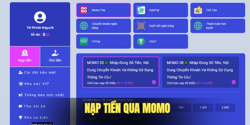 Nạp Tiền KL99 - Hướng Dẫn Quy Trình Chuẩn Cho Từng Kênh 3 Chuyển vốn từ ví Momo sang tài khoản game
